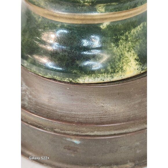 Vintage Tall Table Lamp With Brass Base Hand-Painted Floral Ceramic original fin - Picture 4 of 16